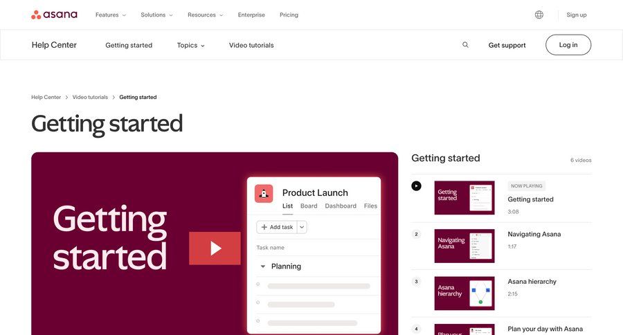 Asana
			 getting started advanced search enterprise download report contextual help ui page example