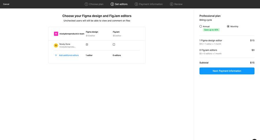 Figma
				upgrade your account page example