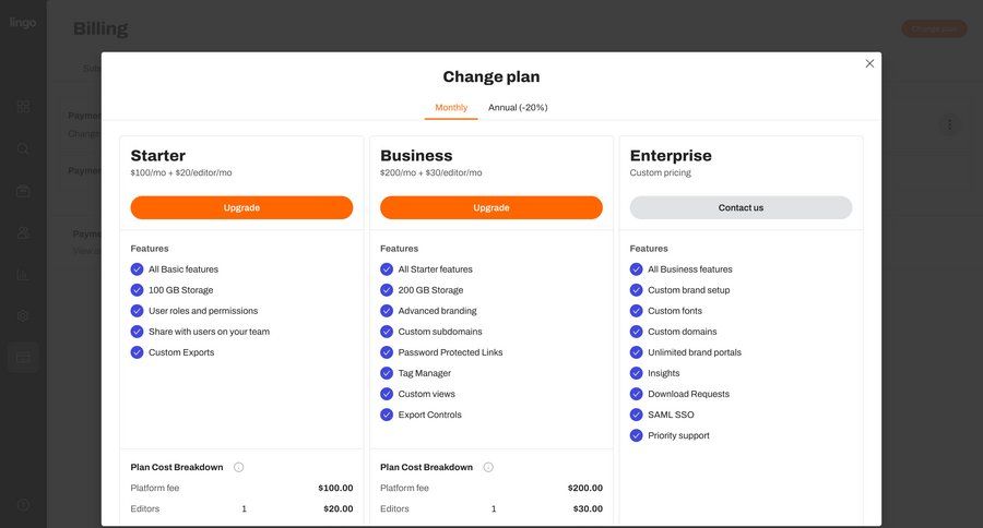 Lingo
			 plan comparison ui page example