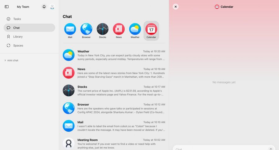 Cobot
			 calendar screen sidebar communication chat ui page example