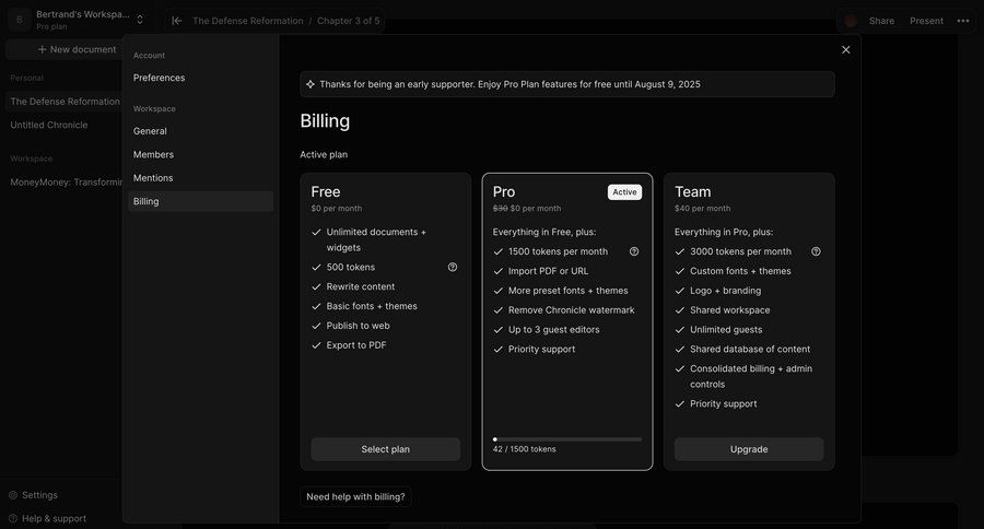 Chronicle
			 menu preferences settings account management account settings subscription management plan comparison saas pricing pricing plans ui page example