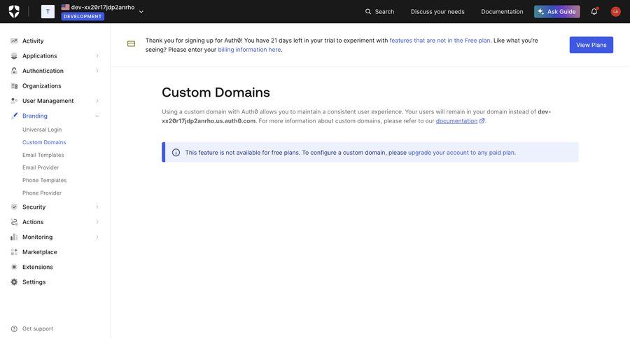 Auth0
			 configuration settings sidebar navigation account management account setup account settings call to action sidebar paywall ui page example