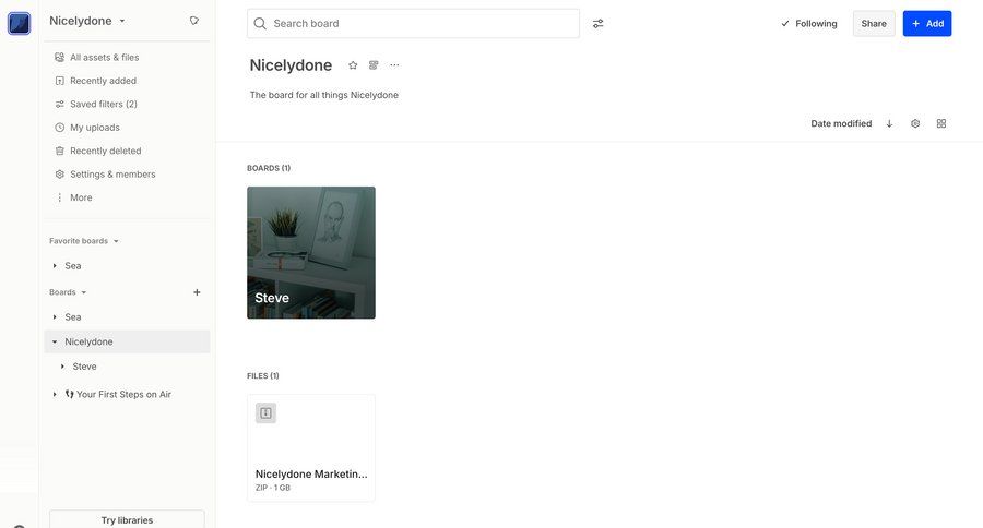 Air
			 collaboration sidebar navigation project management grid file management file organization navigation menu folder search bar ui page example