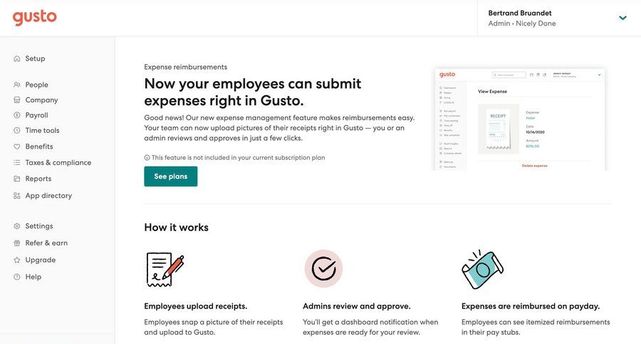 Gusto
			 sidebar navigation expense management dashboard notification sidebar upload documents modern map view ui page example