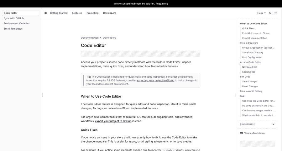Bloom
				developers section ui page example