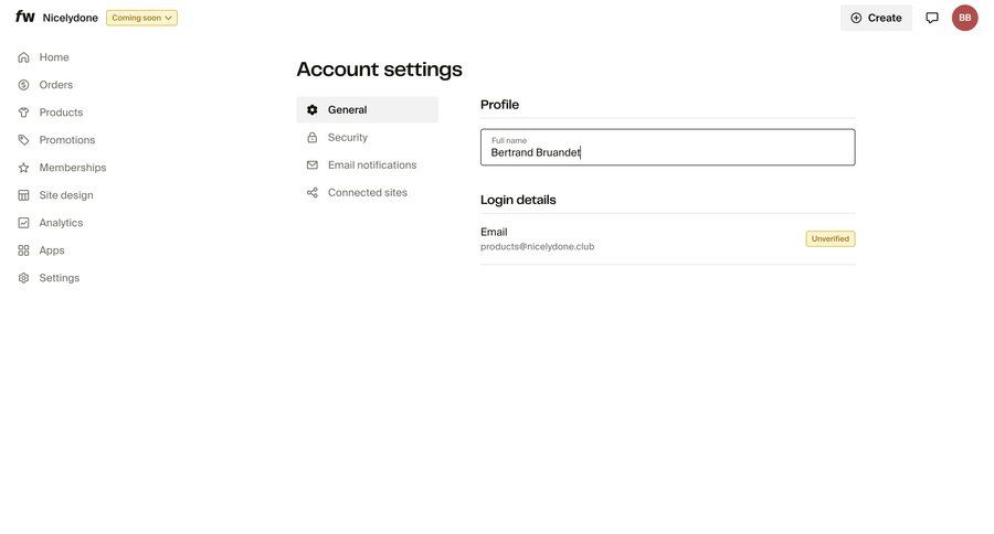Fourthwall
			 settings e-commerce account management grid form account setup account settings email verification ui page example