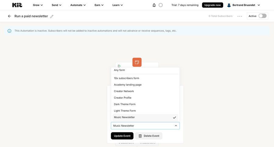 Kit
			 automation delete modal interaction automation setup email update event management ui page example
