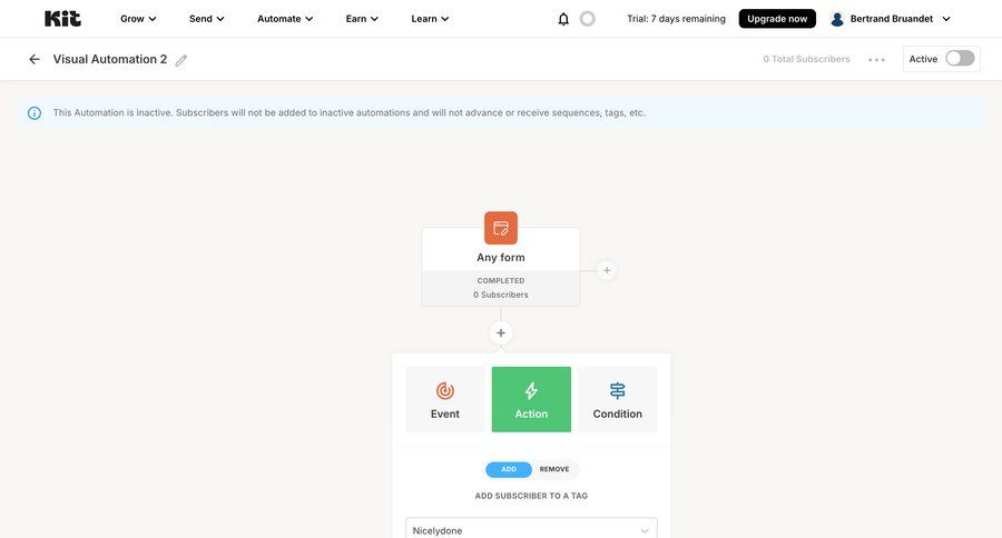 Kit
			 configuration e-commerce workflow automation marketing automation drag and drop workflow configuration tag management automation setup workflow editor ui page example