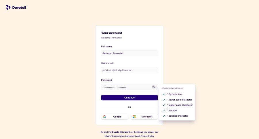 Dovetail
				signup page example