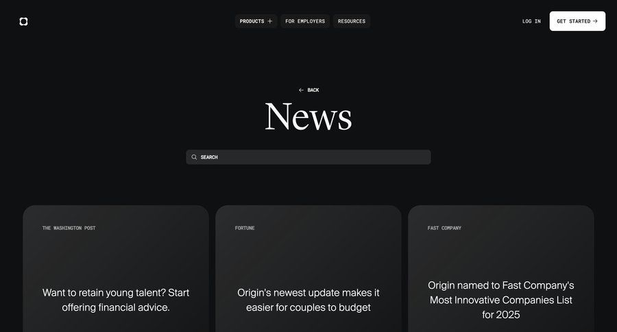 Origin Financial
			news blog content newsletter signup ui page example