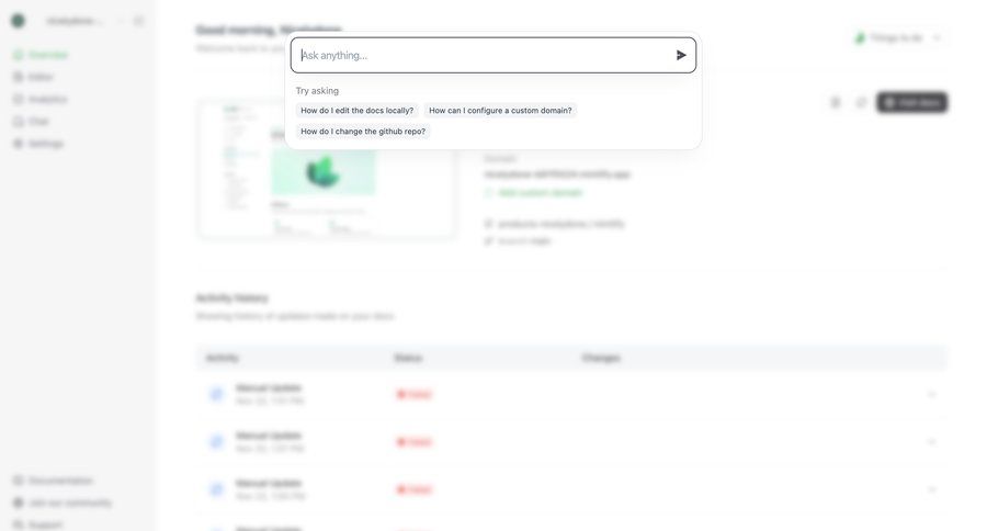 Mintlify
			modal & popover command palette artificial intelligence documentation suggestion ui page example