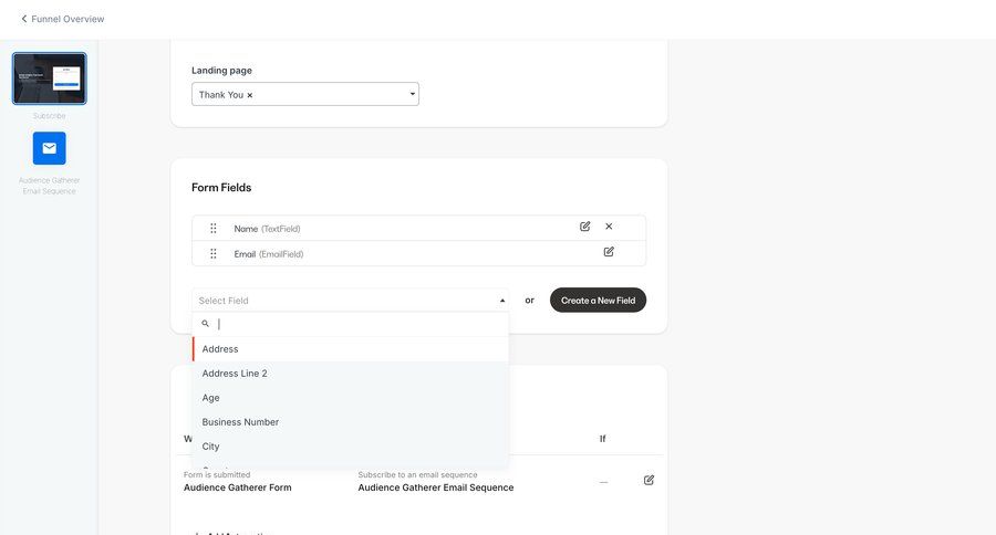 Kajabi
			 configuration form automation marketing automation automation setup form building sidebar create generate ui page example