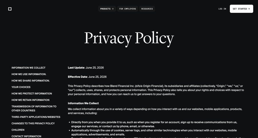 Origin Financial
				legal ui page example