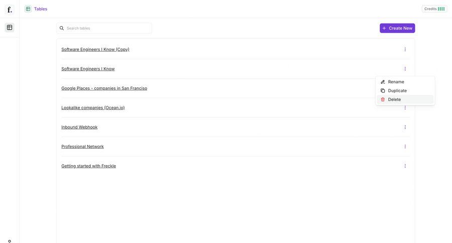 Freckle
			 data management delete document list create menu table duplicate ui page example