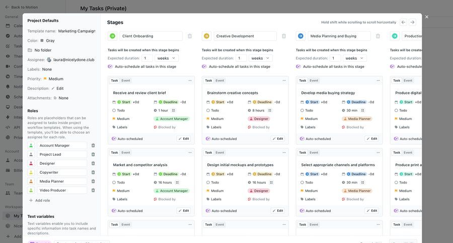 Motion
			 task management configuration settings project management form project setup kanban board template customization configuration screen template creation ui page example