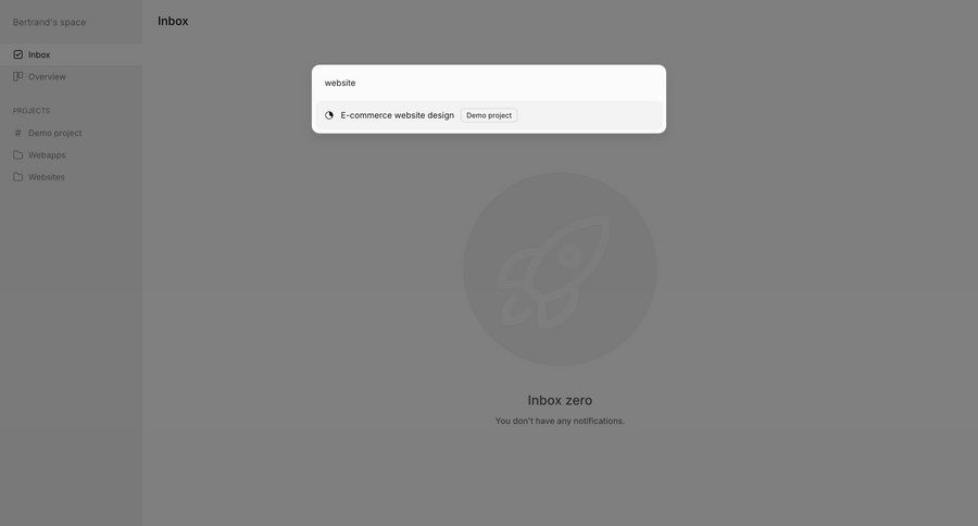Workflow
			empty state search modal & popover command palette task management inbox sidebar ui page example