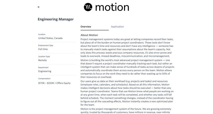 Motion
			 free tier career jobs job rule engine ui page example