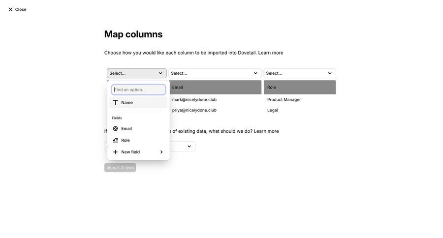 Dovetail
			 data mapping import wizard ui page example