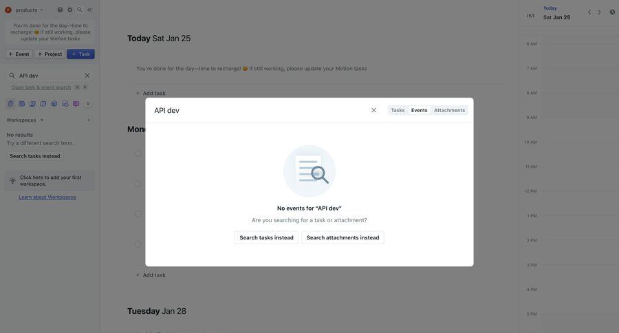 Motion
			 task management blank state void blank non-ideal state empty page prompt alternatives search results command k ui page example