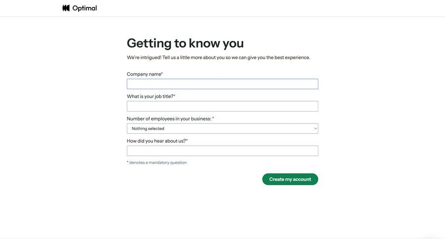 Optimal
				signup ui page example