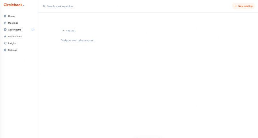 Circleback
			 collaboration sidebar navigation tagging trial banner sidebar menu meeting ui page example