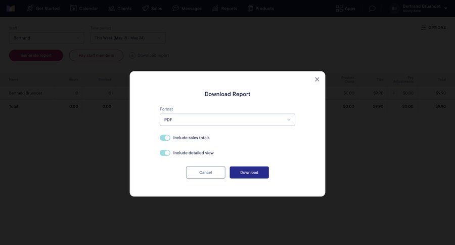 Mangomint
			 dashboard download download report controls ui page example