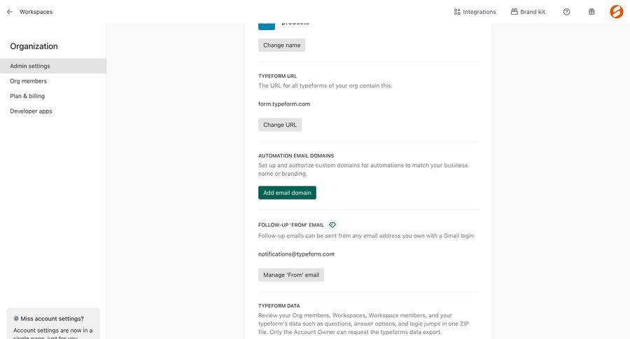 Typeform
				settings ui page example