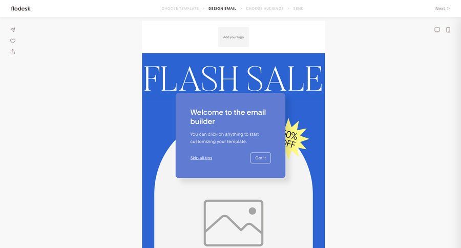 Flodesk
			onboarding design editor product tour editor design full-screen layout template customization tutorial guide setup on boarding announcement guided tour ui page example
