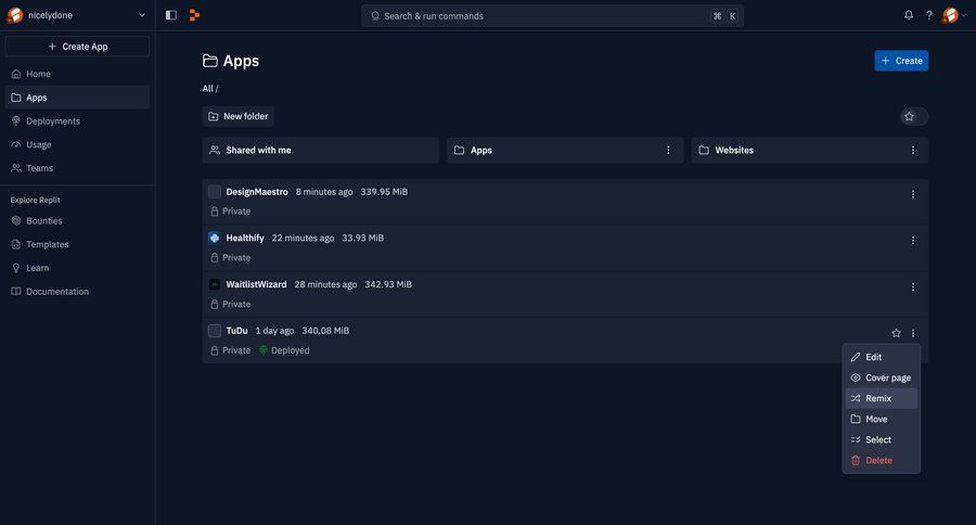 Replit
			 dashboard sidebar navigation grid delete file management application management file list screen content hierarchy sidebar lists create menu ui page example
