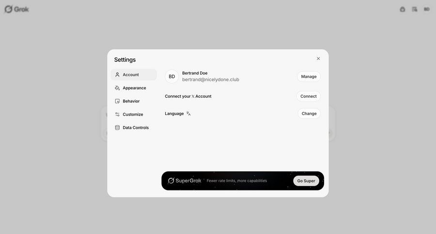 Grok
			 configuration settings account management onboarding account setup user settings customize account settings hierarchical navigation call intelligence parameters ui page example