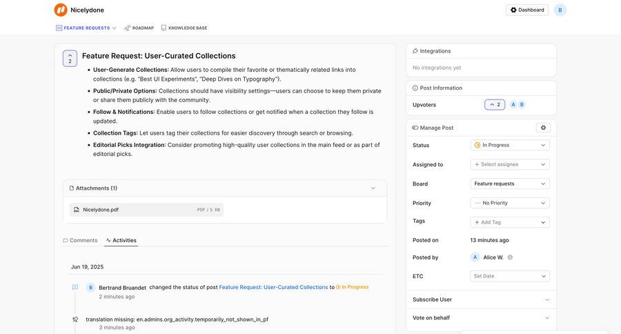 FeatureOS
			 tagging user feedback attachment progress ui page example