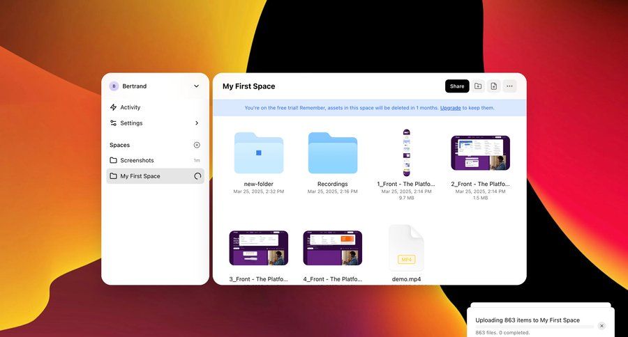 Shuttle
			 content management collaboration sidebar navigation progress indicator file upload file management file organization full-screen layout upload image call recording sidebar alert message system notification push notification notification center file uploader upload file upload media upload documents media assets progress bar file picker toast notification avatar upload ui page example