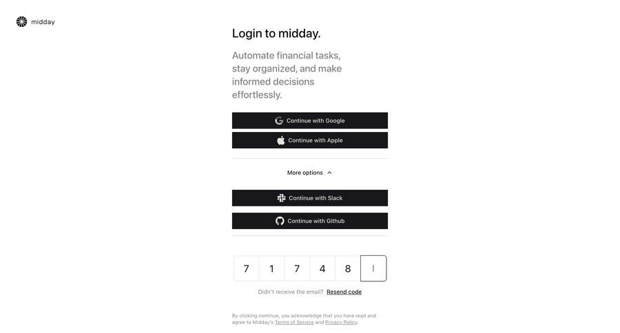 Midday
			 form finance user authentication authentication full-screen layout email verification login security ui page example