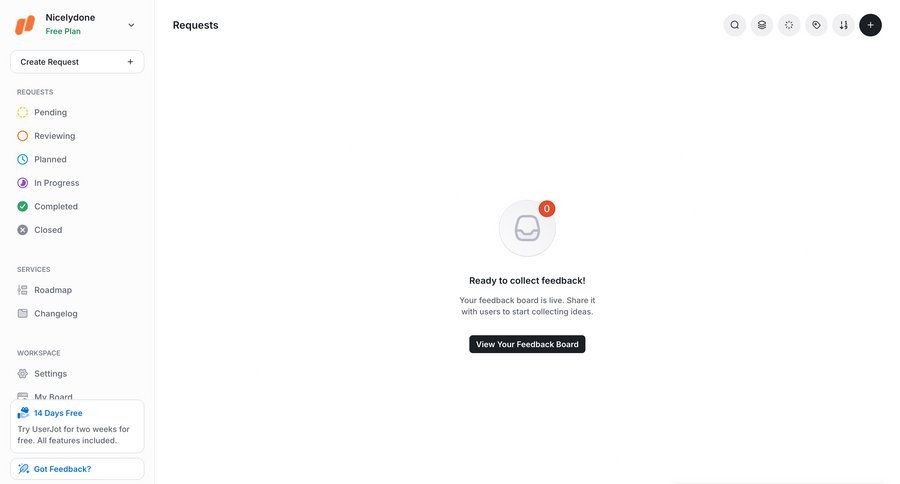 UserJot
			settings empty state list dashboard sidebar navigation feedback collection ui page example
