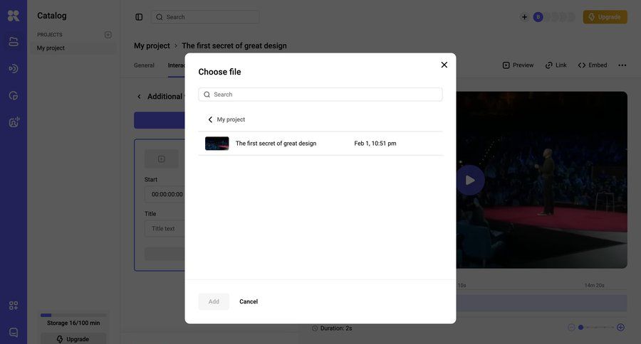Kinescope
			 video editor file picker ui page example
