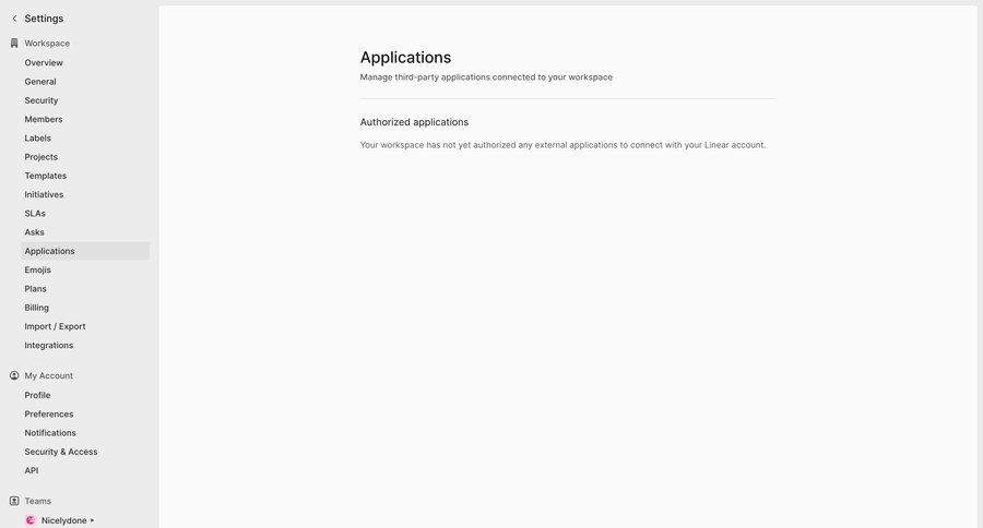 Linear
			 configuration settings sidebar navigation workspace settings application management free plan sidebar ui page example