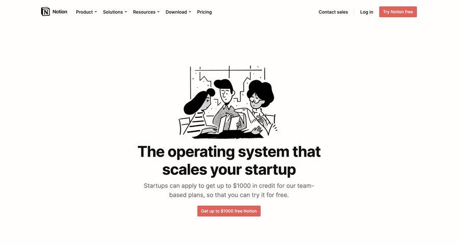 Notion
			use cases startup & non-profit program call to action modern project management document management collaboration documentation table team collaboration project tracking media gallery b2b website comment mode ui page example