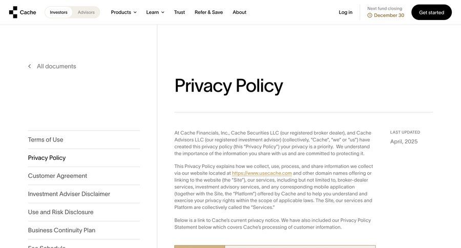 Cache
				privacy policy ui page example