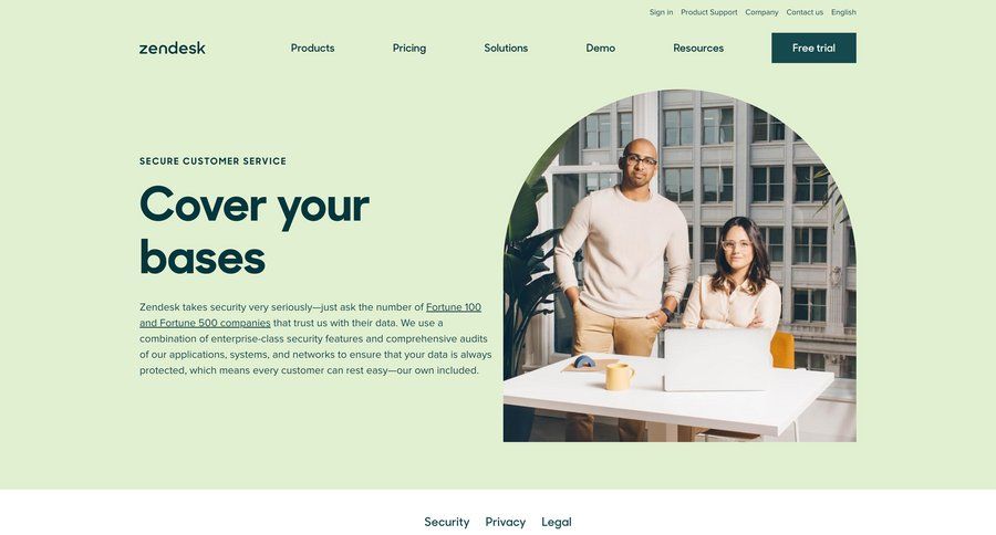 Zendesk
			 navigation bar expandable sections accordion security research customer stories content blocks cloud security ui page example