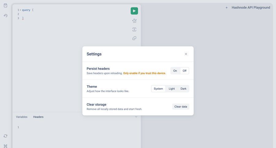 Hashnode
			 configuration settings dark ui settings modal ui page example