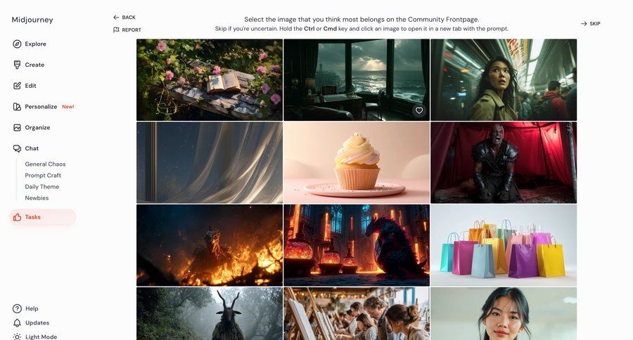 Midjourney
			collection loading state product page grid design sidebar image gallery ui page example
