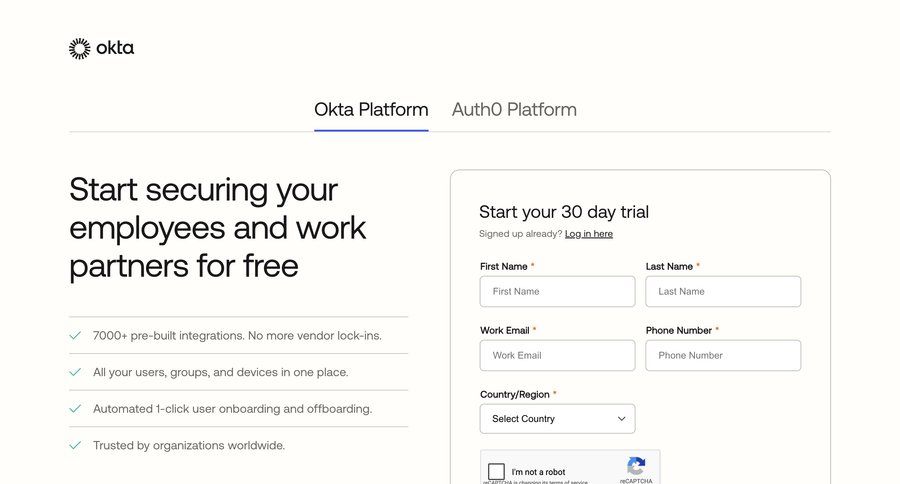 Okta
				signup ui page example