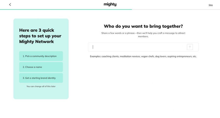 Mighty
			 onboarding form account creation sidebar create setup ui page example