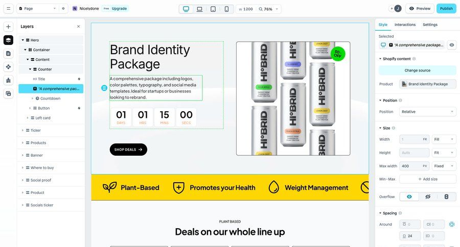 Instant
			 e-commerce editor typography wysiwyg color palette call to action modern ui page example