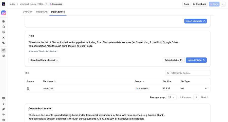Llamaindex
			 file management data pipeline ui page example