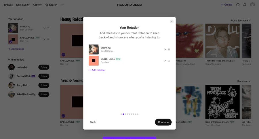 Record club
			 content management onboarding list management user profile lists ui page example