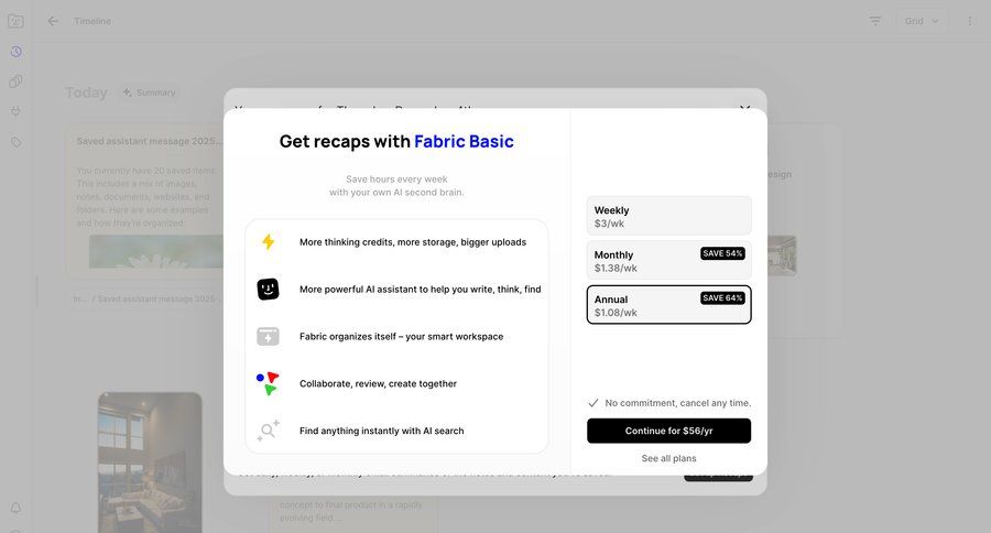 Fabric
				plans & pricing (in app) ui page example