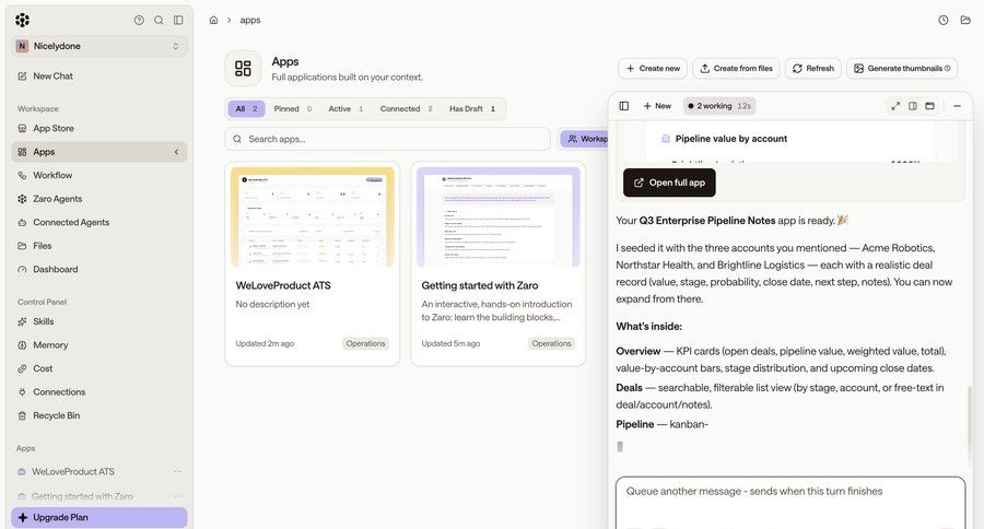 Zaro
			 conversational interface ui page example