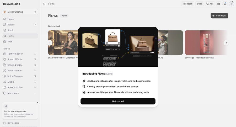 Elevenlabs
			home onboarding collection modal & popover product tour artificial intelligence onboarding modal node based editor ui page example