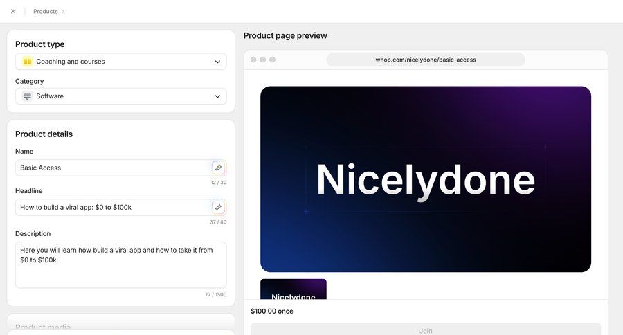 Whop
			 content management ui page example